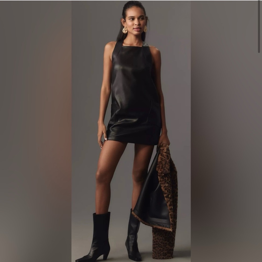 Anthropologie Maeve Black Leather Dress